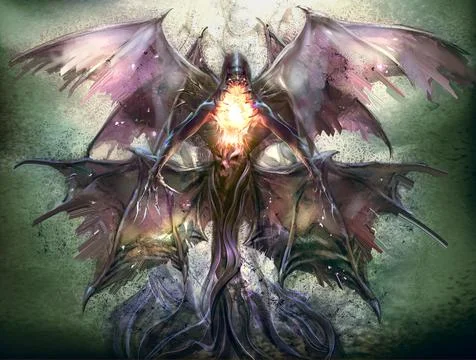 Ancient vampire with doubled wing evil scary creepy figures like smoky element Stock Illustration