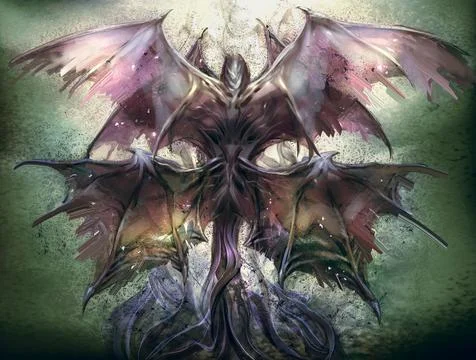 Ancient vampire with doubled wing evil scary creepy figures like smoky element Stock Illustration