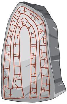 Ancient Viking Runestone Vector Illustration with Red Inscribed Runes Stock Illustration