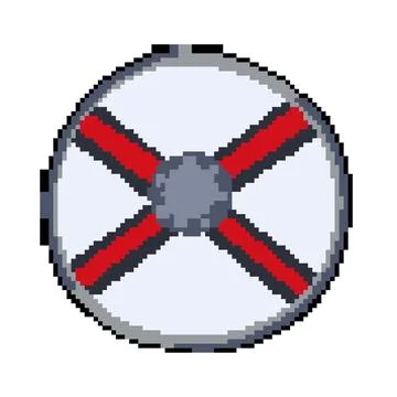 Ancient viking shield pixel art vector illustration Stock Illustration