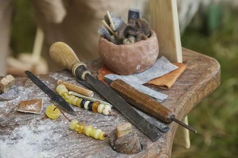 Ancient Viking tools for stone processing in Denmark Stock Photos