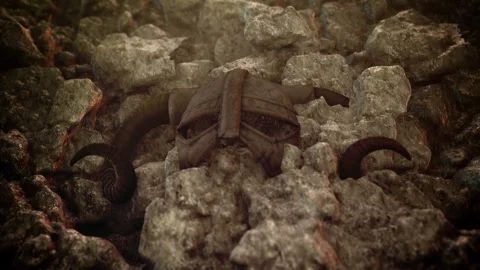 Ancient Viking Warrior Helmet Embedded in a Rock Stock Footage 172522182