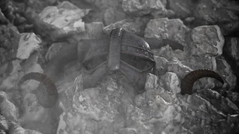 Ancient Viking Warrior Helmet Embedded in a Rocks and Ice Stock Footage 172522403