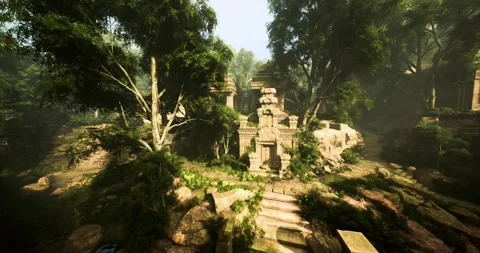 Ancient vines hide secrets, Decayed steps conceal lost temple Stock Footage 333557833