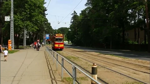 Ancient walking retro - tram 1901 in Riga Latvia Stock Footage 79634559