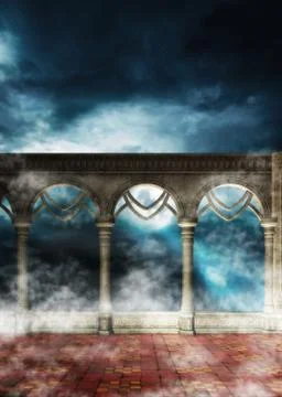 Ancient wall and full moon Stock Illustration