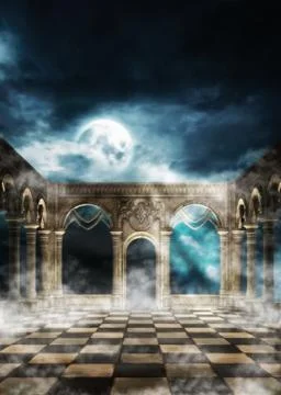 Ancient wall and full moon Ilustración de archivo