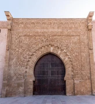 Ancient wall and main gate of the famous Kasbah of the Udayas in downtown R.. Stock Photos
