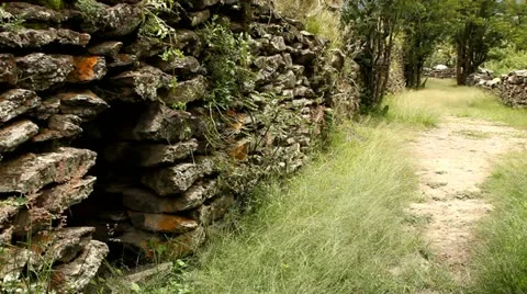 Ancient wall built by Wari people Stock Footage