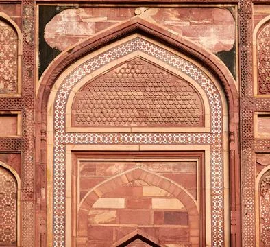Ancient wall decorative elements of Taj Mahal, ancient wall decorations dep.. Stock Photos