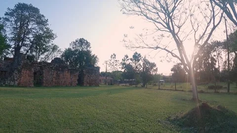 Ancient Walls and Blue Sky in Misiones. Stock Footage 314746954