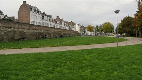 The ancient walls that surrounded the Dutch city of Maastricht Stock Footage