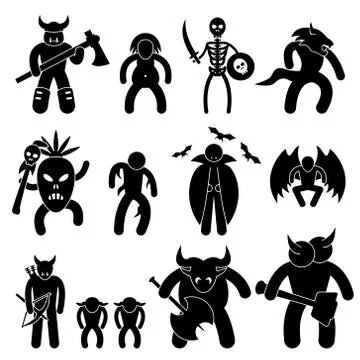 Ancient Warrior Character for Evil League Icon Symbol Sign Pictogram Stock Illustration