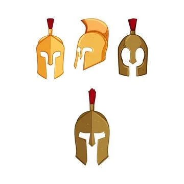 Ancient warrior helmets depicting power and protection symbols Stock Illustration