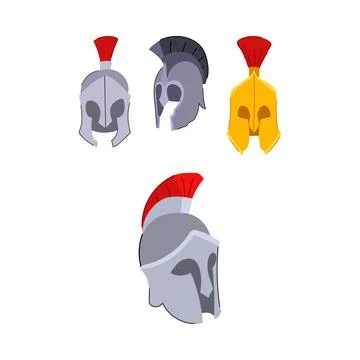 Ancient warrior helmets flat vector illustrations Stock Illustration