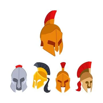 Ancient warrior helmets illustration set on white Stock Illustration