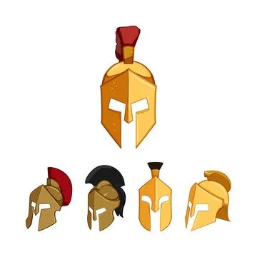 Ancient warrior helmets set symbolizing strength and history Stock Illustration