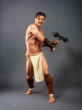 Ancient warrior. Kick axe Stock-Fotos