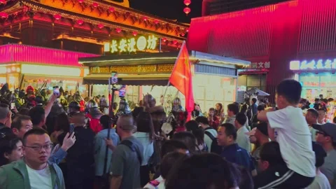 Ancient Warrior Performance Parade in Datang Everbright City of Xi'An China Stock Footage 337415302