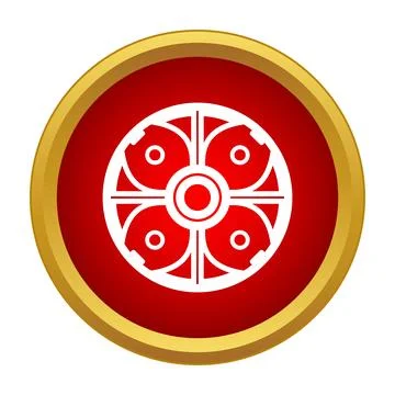 Ancient warrior shield with tribal design in a red circle 스톡 일러스트