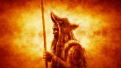 Ancient warrior with spear in rays of light. Stock Illustration