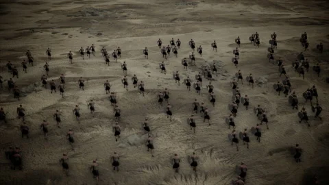 Ancient Warriors charging in an Open Battlefield Top View Stock Footage 172289797