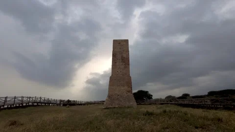 Ancient watchtower called Torre Ladrones in the dunes of Artola, Marbella. Stock Footage 287988955