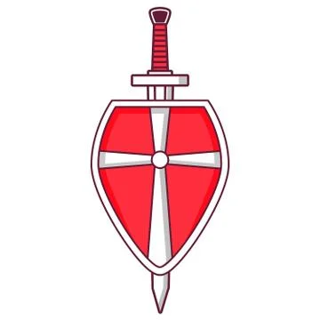 Ancient weapon and protective equipment. Scandinavian medieval shield sword. Stock Illustration