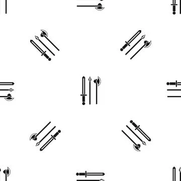 Ancient weapon sword, pick and axe pattern seamless black Stock Illustration