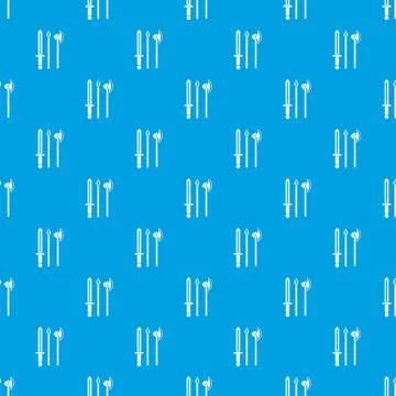 Ancient weapon sword, pick and axe pattern seamless blue Stock Illustration