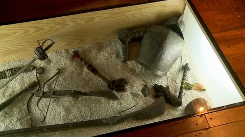 Ancient weapons and items, MUSEF, La Paz, Bolivia 스톡 동영상 108844809