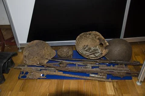 Ancient weapons and objects in the museum of World War II. Stock Photos