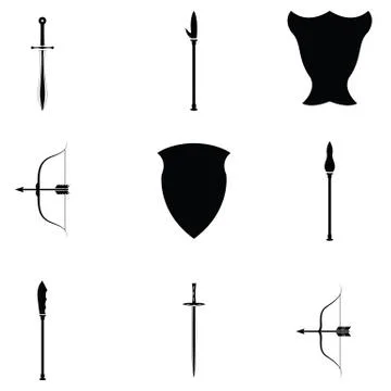 Ancient weapons icon set Stock Illustration