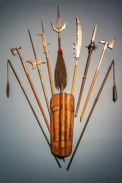 Ancient weapons on the wall in close-up Photos