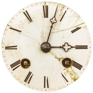 Ancient weathered clock face with cracks Stock Photos