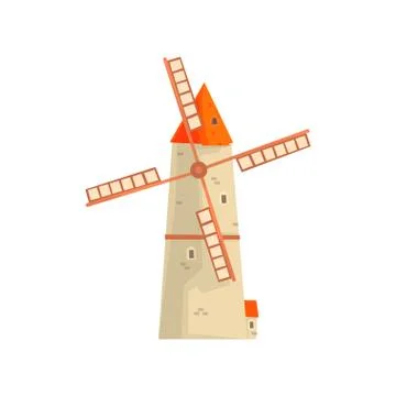 Ancient windmill, medieval stone building cartoon vector Illustration Ilustración de archivo
