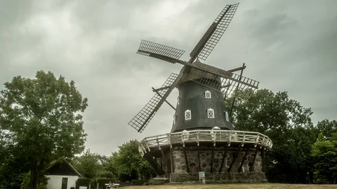 Ancient Windmill in Sweden Time Lapse Stock Footage 94333403