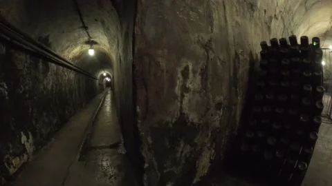 Ancient wine cellars. sparkling wine Stock Footage 91326879