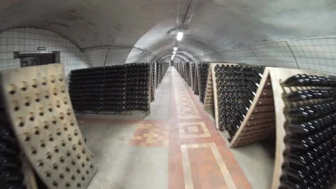 Ancient wine cellars. sparkling wine Stock Footage 91327006