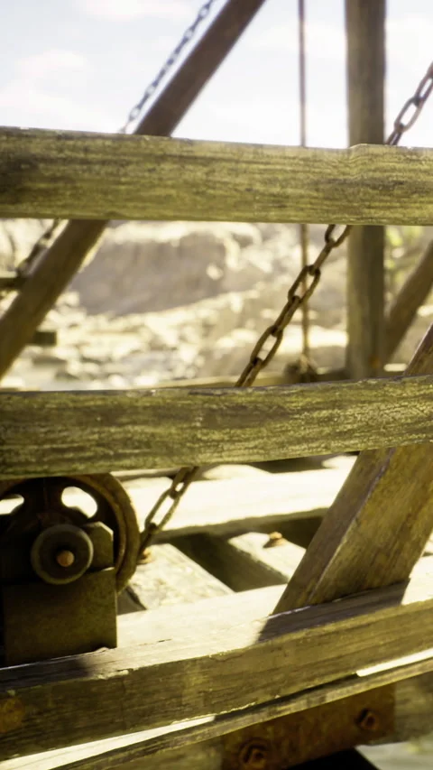 Ancient wooden structure showcases rustic design in forgotten landscape Stock Footage 331806802