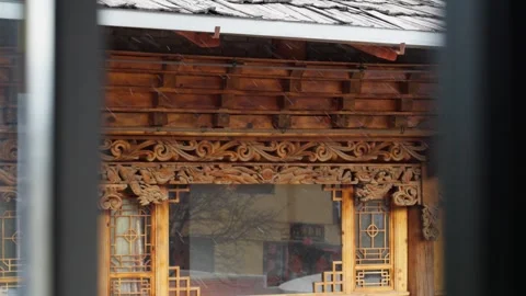 Ancient Wooden Townscape in Falling Snow — Quiet Moment in Chinese Heritage Stock Footage 312584436