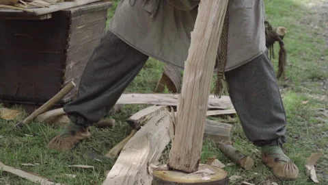Ancient Worker Works Timber Stock Footage 245796605