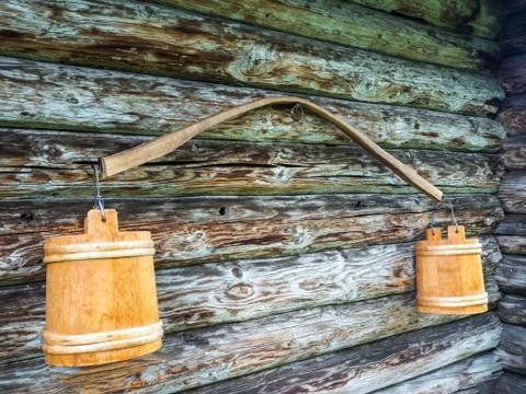 Ancient yoke with buckets. 스톡 사진