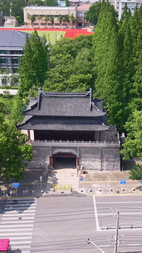 Ancient Yunjian First Building Amidst Modern Shanghai Campus Stock Footage 331302753