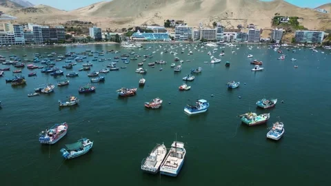 Ancon Beach, Lima, showcasing port activity, fishing boats, yachts, and more. Stock Footage 304072208