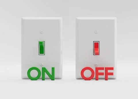 ON and OFF 3d Rendered Light Switches over White Background Stock Illustration