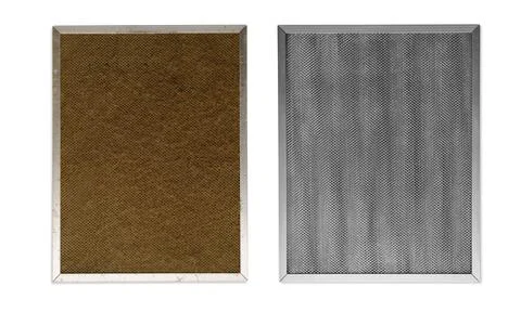 Before and after cleaning of kitchen extractor aluminum filter covered with d Foto stock