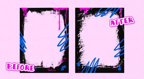 Before and after collage template. Graffiti frames for photo comparison. Stock Illustration