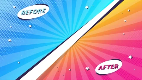 Before and After comparison banner with comic book style pop art background Stockbeeldmateriaal 346724628