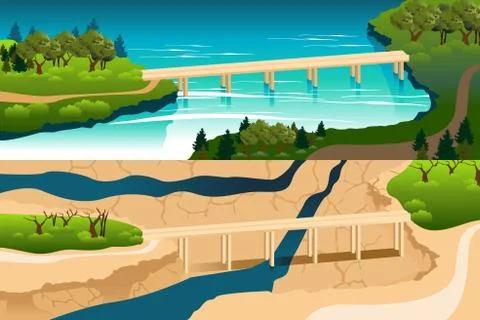 Before and After Comparison of Drought Stock Illustration